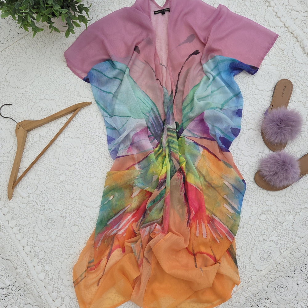 America & Beyond Multicolor Butterfly Cover Up Size Small